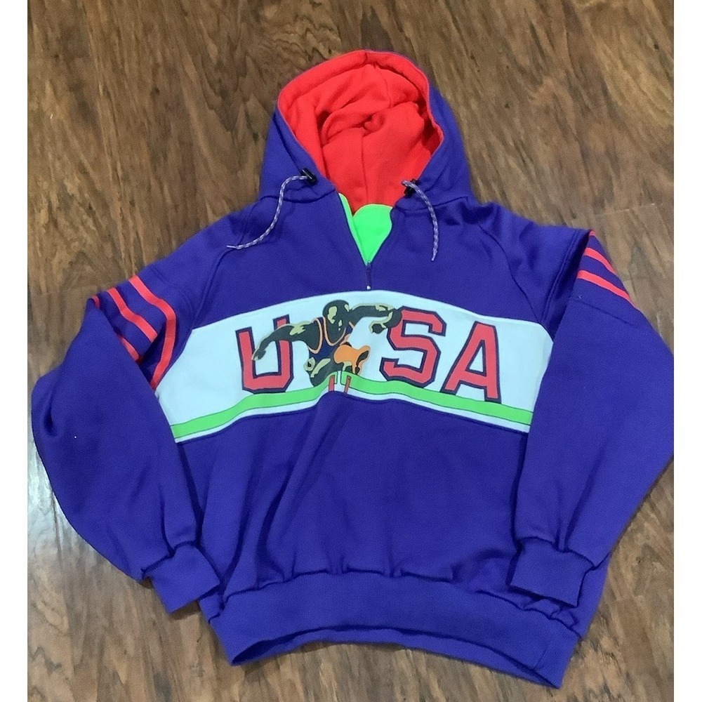 VINTAGE JC Penney USA Olympic Games Hurdles Hoodie Sweatshirt Mens Size Large
